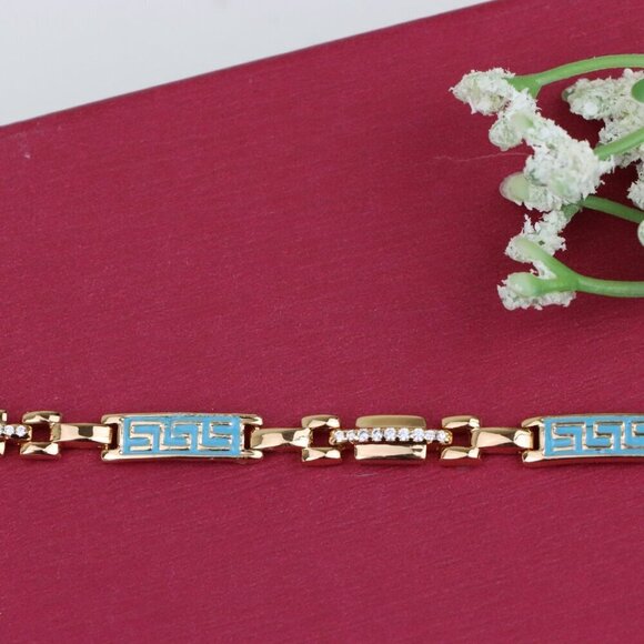 Rose Gold Bracelet with Blue Enamel and Crystals, XPBL0682 - Picture 8 of 12